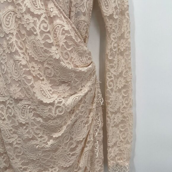 NEW Free People Pearl Lace Long Sleeve Faux Wrap Fitted Mini Dress Ivory - Picture 11 of 16